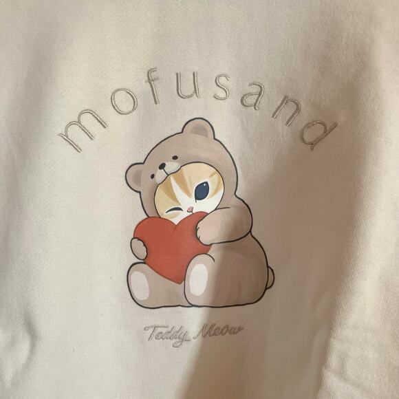 Mofusand x Uniqlo Collab Teddy Meow Printed Embroidered Sweatshirt Off White M - Picture 4 of 8